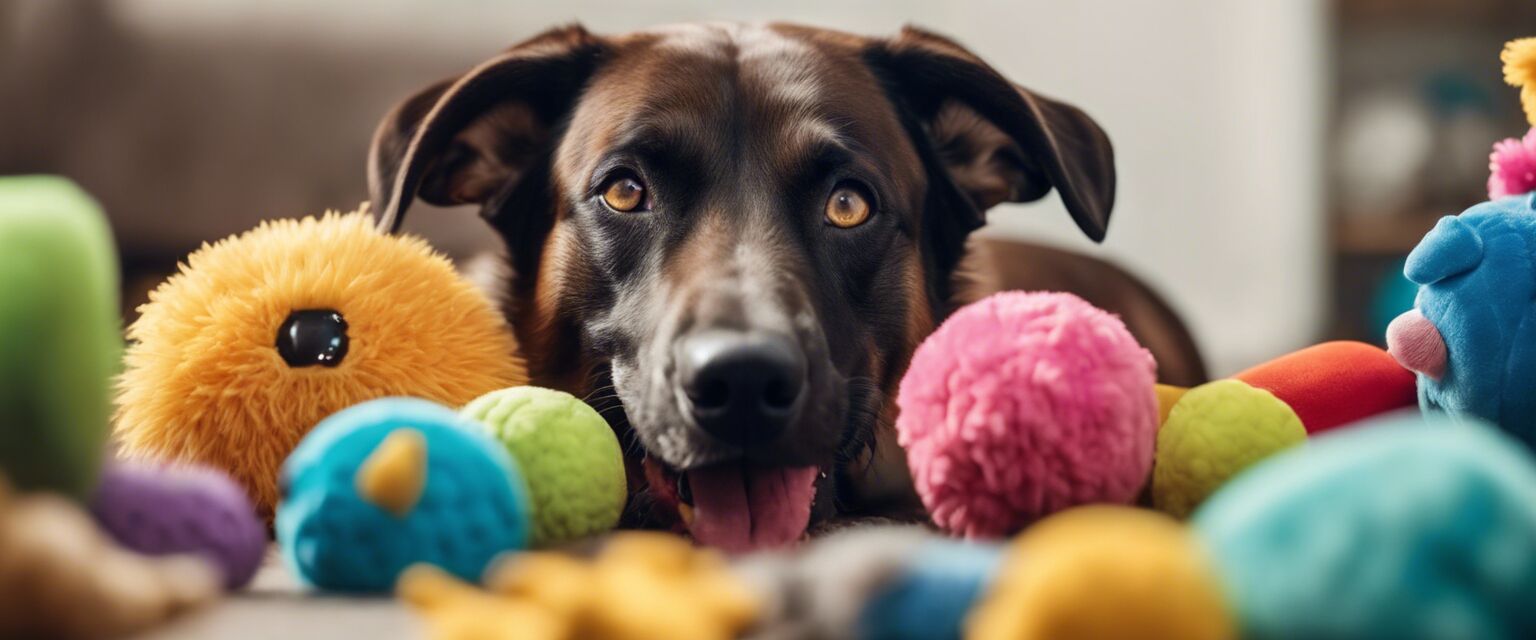 Dog chewing on a rubber toy